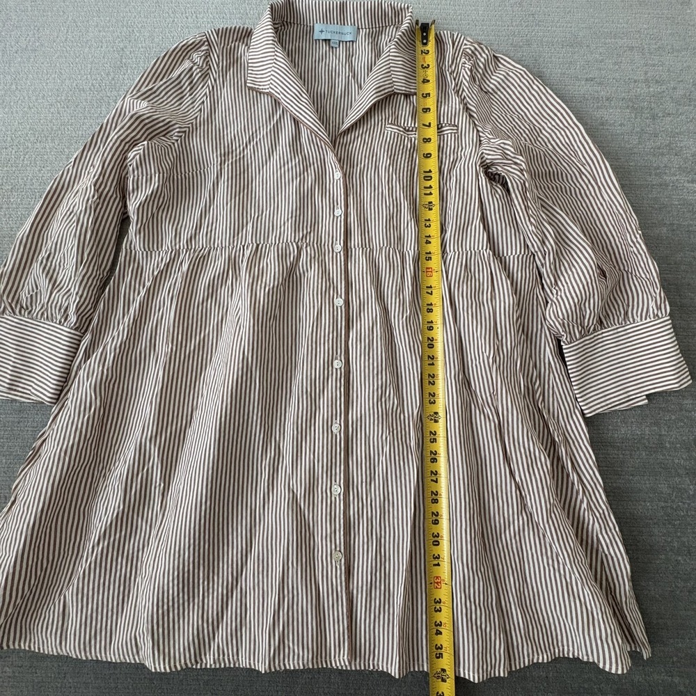 Tuckernuck Shirt Dress Women XXXL Beige Striped Florence Knee Length Classic - Picture 6 of 10